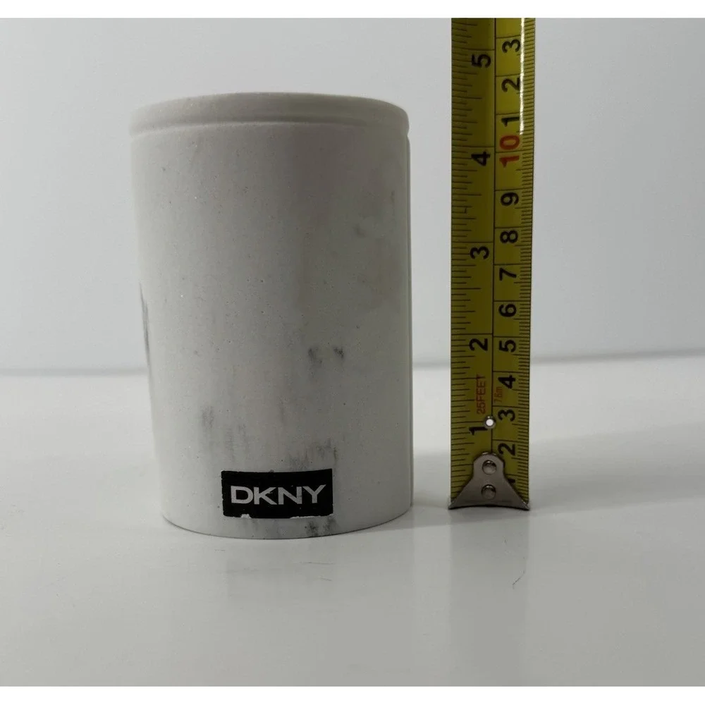 DKNY White Marble Bath Cup Vanity Brush Holder Desk Pencil Organizer Decor